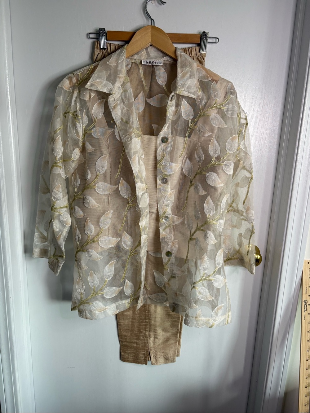 Sheer Embroidered Leaf Button-Up Jacket in Cream
